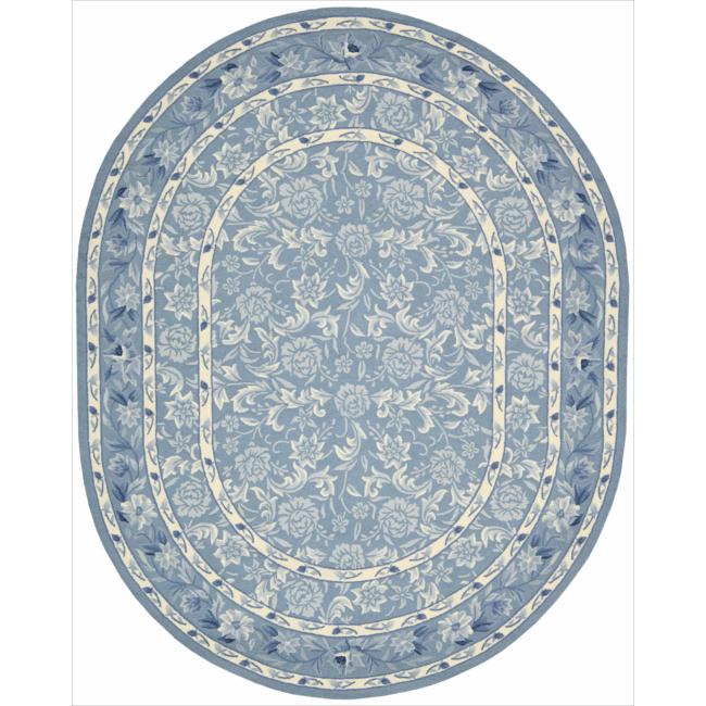 Hand hooked Blue Country Heritage Rug (76 x 96 Oval)