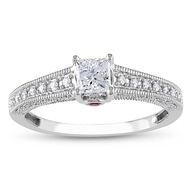 10k Gold 1/2ct TDW Diamond and Pink Sapphire Engagement Ring (H I, I2 