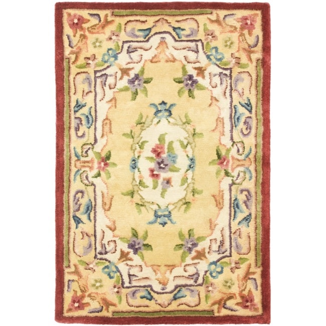 Handmade French Aubusson Loubron Gold Premium Wool Rug (2 X 3)