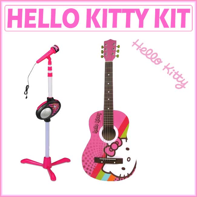 Hello Kitty Pink Microphone Stand with Microphone and Acoustic Guitar