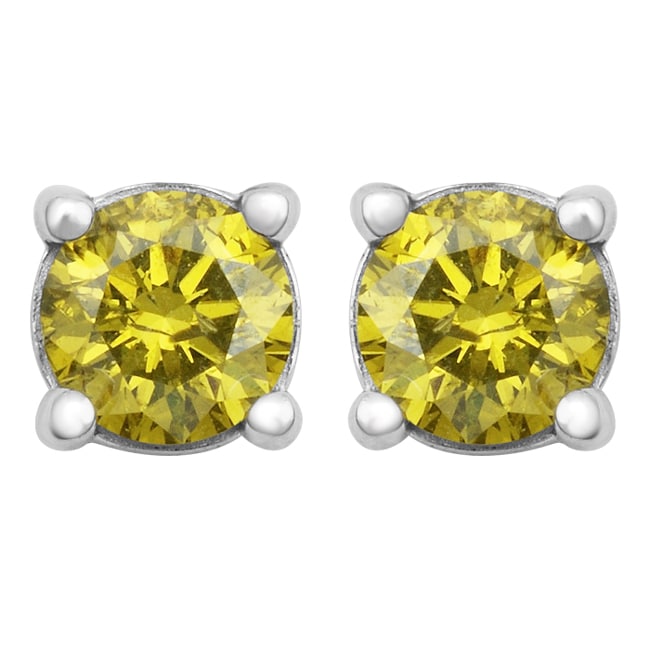 14k White Gold 1/3ct TDW Heat treated Yellow Diamond Stud Earrings Diamond Earrings