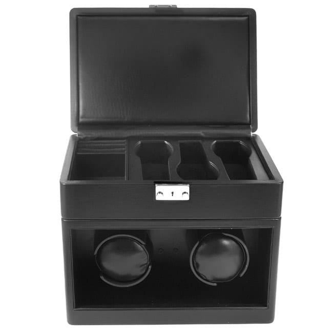 Collectors Black Leatherette Dual Watch Winder and Storage Box
