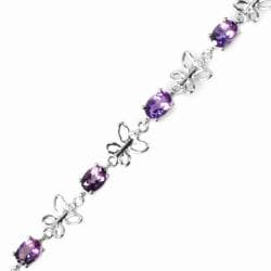 De Buman Sterling Silver Amethyst and White Topaz Bracelet De Buman Gemstone Bracelets