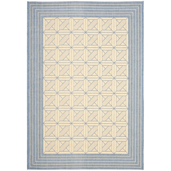 Poolside Natural/ Blue Indoor Outdoor Rug (53 X 77)