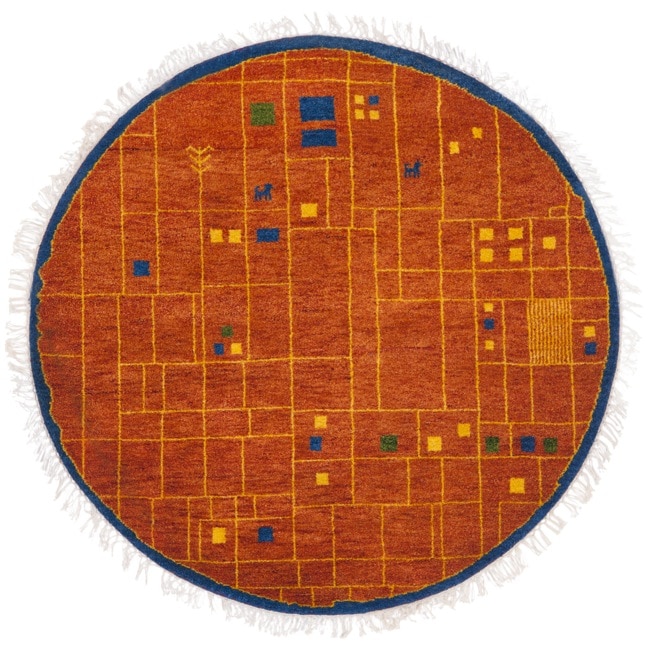 Hand knotted Gabeh Maz Rust Wool Rug (5 Round)