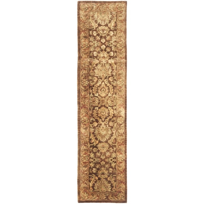 Handmade Agra Brown/ Beige Wool Rug (23 X 10)