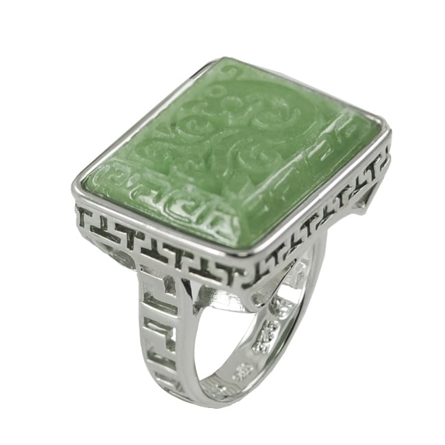 Sterling Silver Carved Dragon Jade Cocktail Ring  