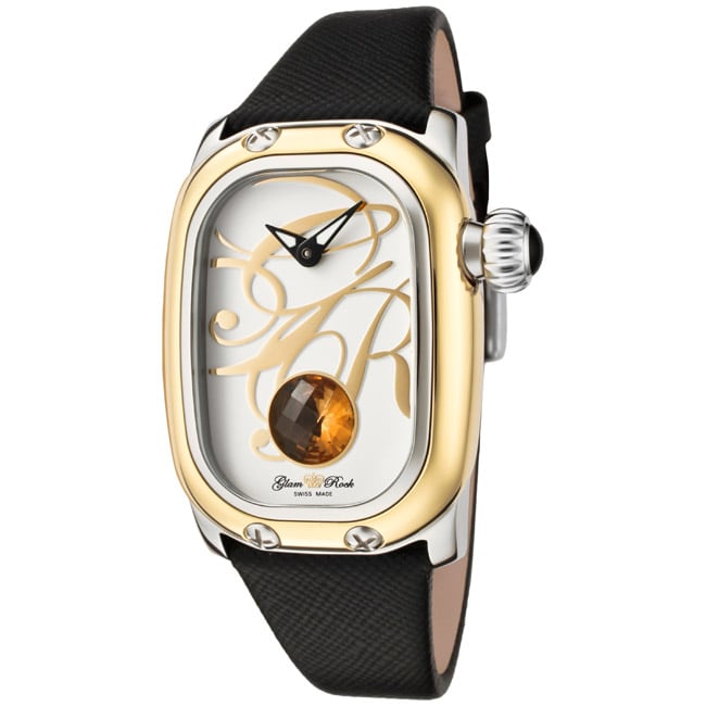 Glam Rock Womens Monogram Black Genuine Saffiano Leather Watch