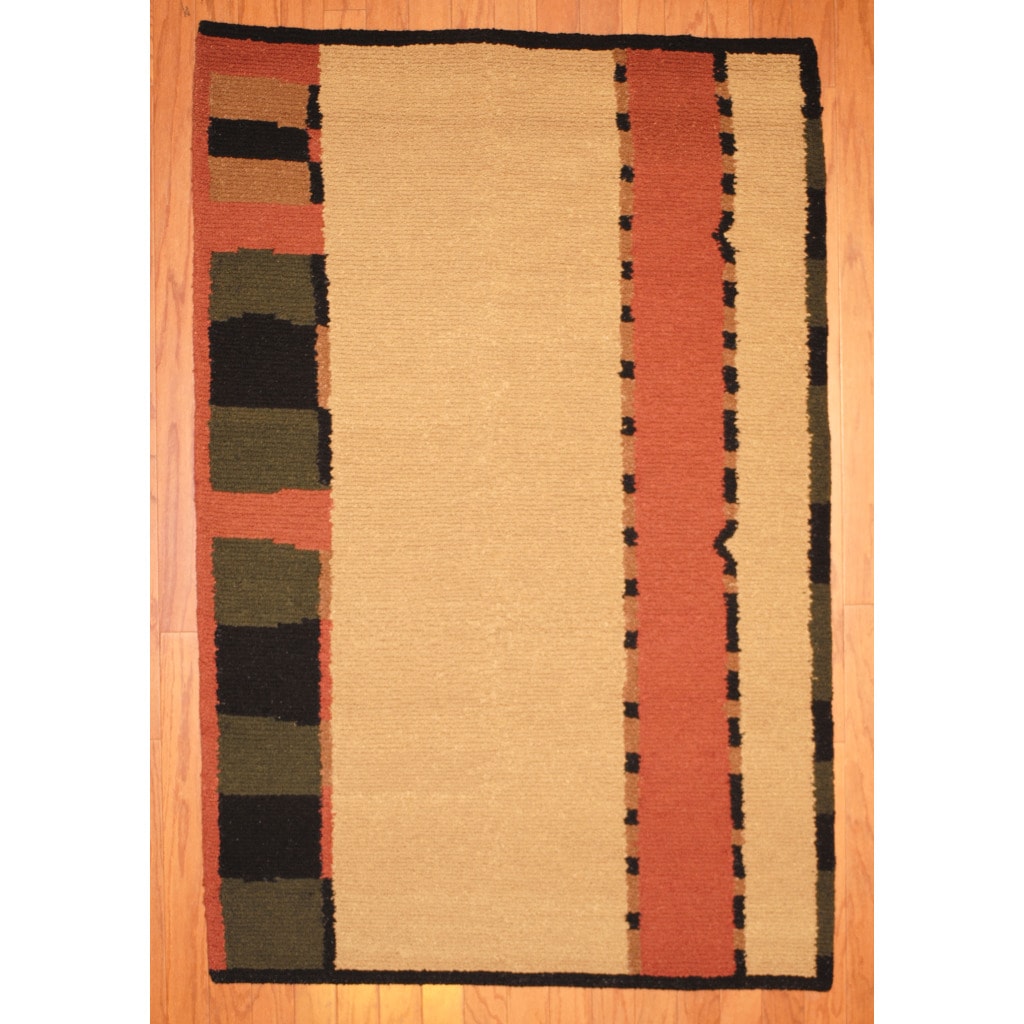 Indo Hand knotted Tibetan Beige/ Salmon Wool Rug (3'7 x 5'6) 3x5   4x6 Rugs