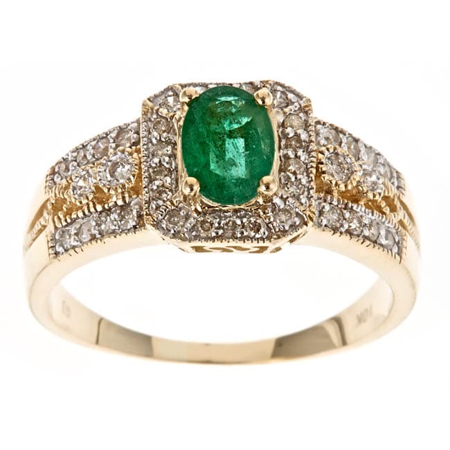 Yach 10k Yellow Gold Zambian Emerald and 1/3ct TDW Diamond Ring (G H 