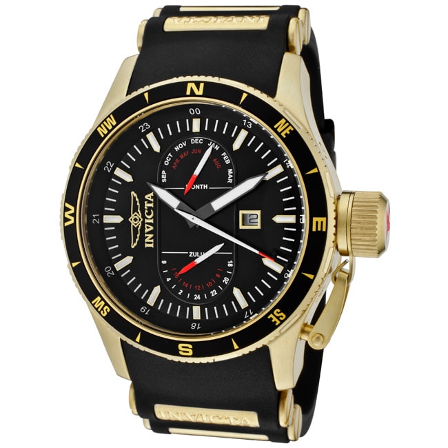 Invicta Mens Aviator Black Polyurethane Watch