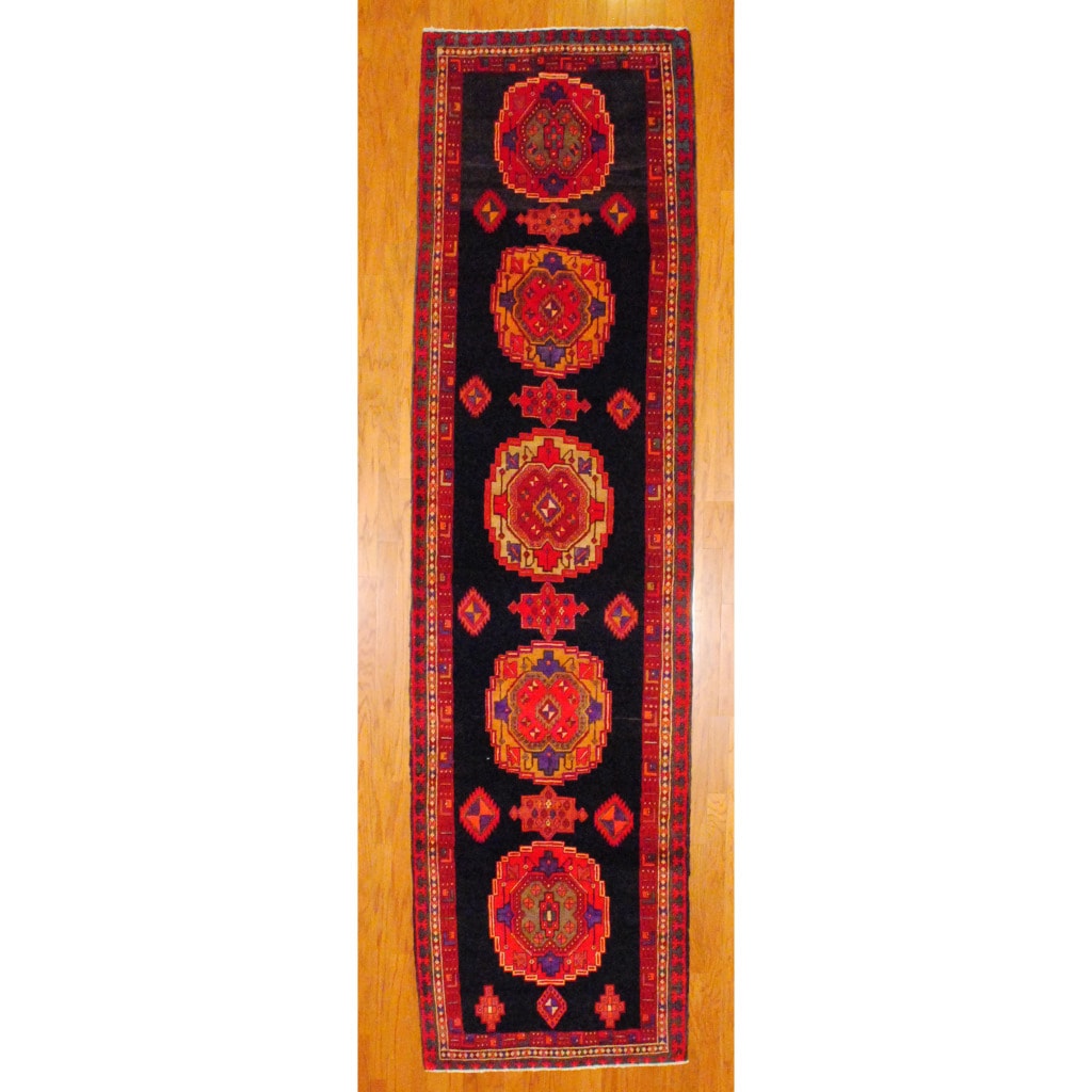 Persian Hand knotted Hamadan Navy/ Red Wool Rug (38 x 134) Was $499