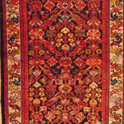 Persian Hand knotted Hamadan Black/ Ivory Wool Rug (37 x 138