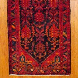 Persian Hand knotted Hamadan Navy/ Red Wool Rug (3'7 x 13'8) Runner Rugs