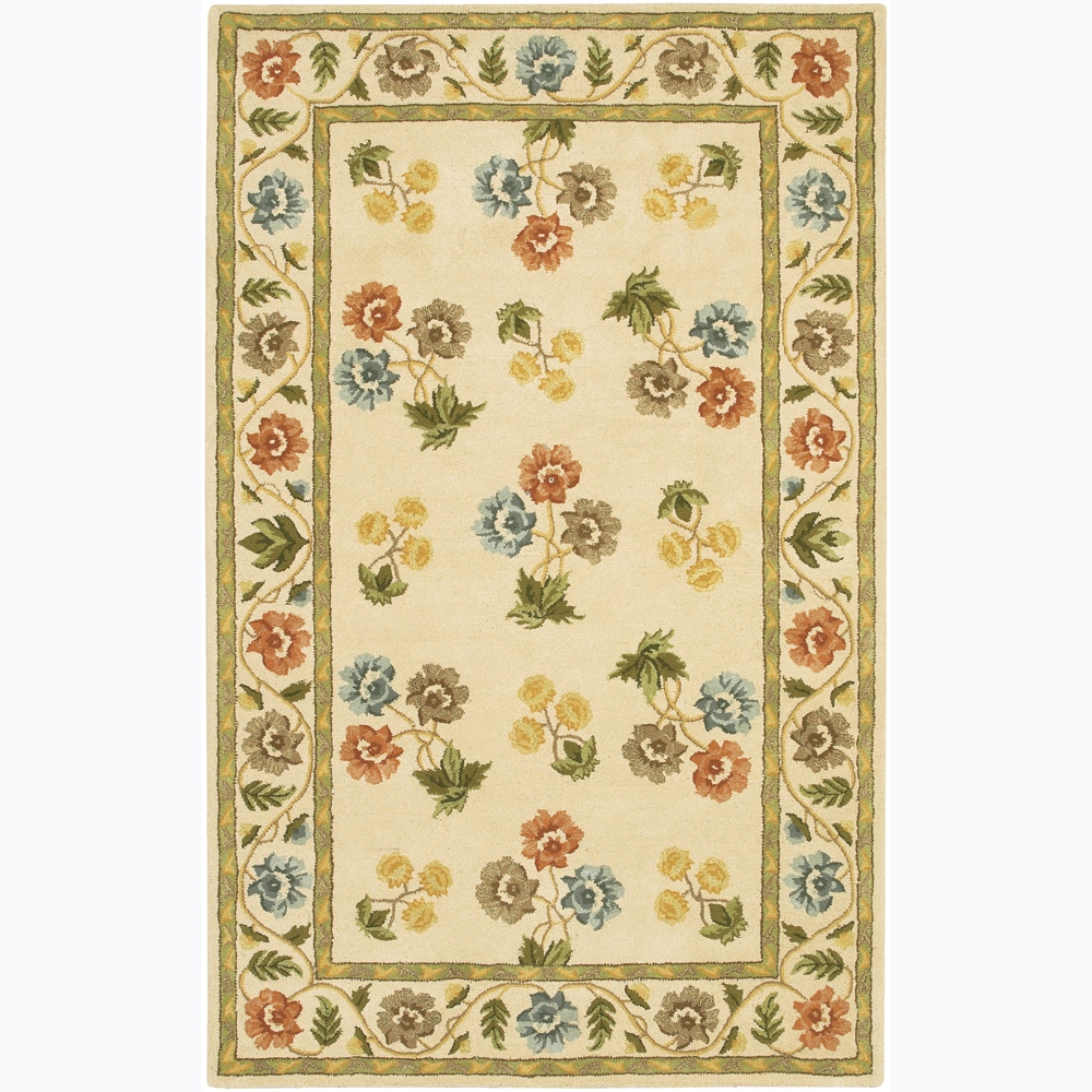 Hand tufted Mandara Ivory Floral Wool Rug (5 X 76)