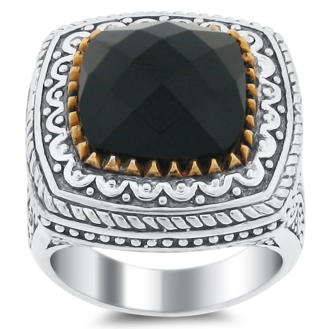 Meredith Leigh Sterling Silver and 14k Gold Onyx Ring