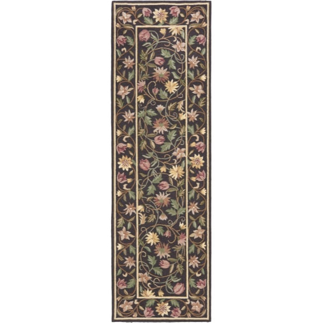 Hand hooked Floral Scrolls Purple Wool Rug (26 x 8) Today 