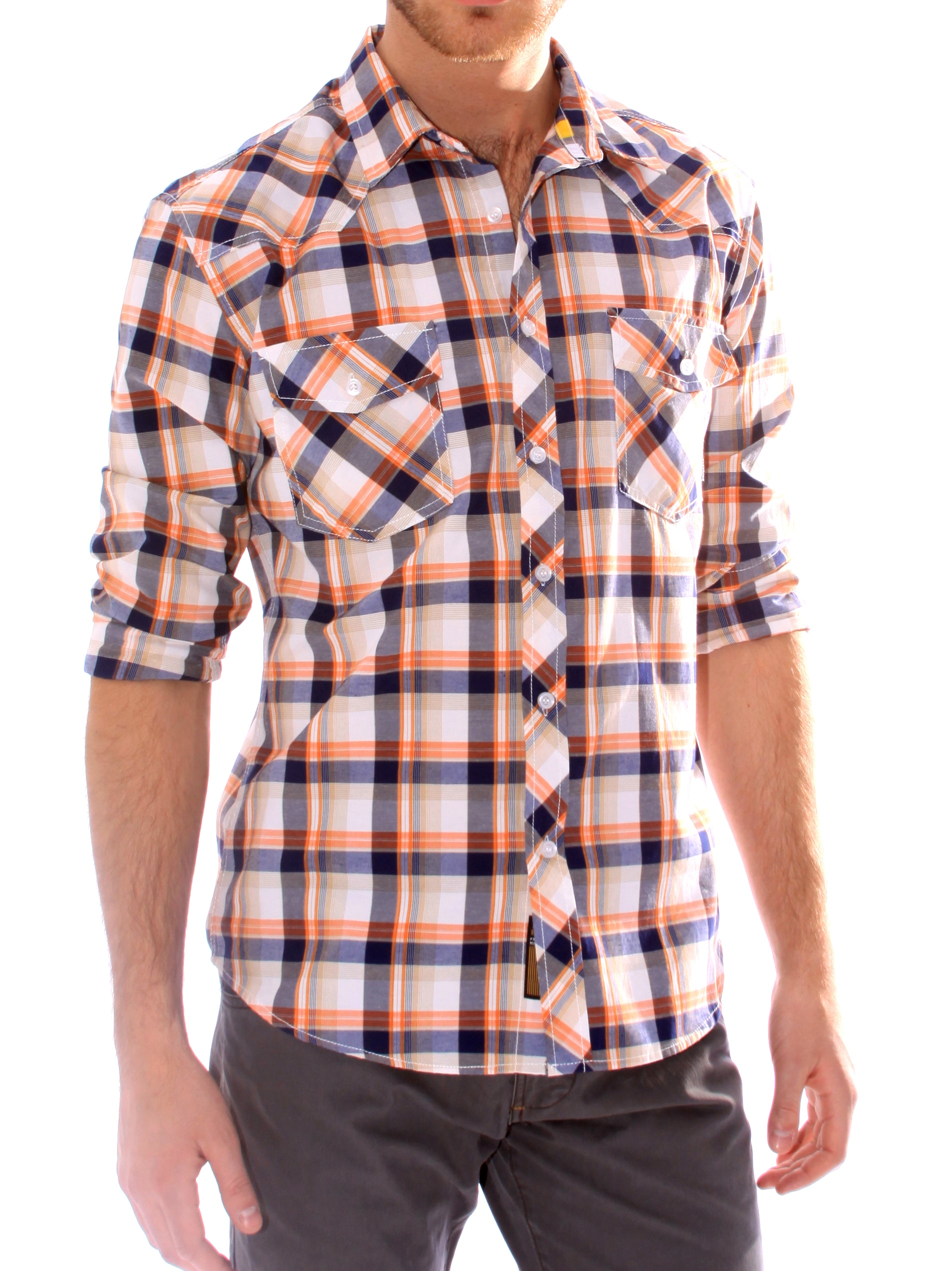 191 Unlimited Men's Orange Plaid Shirt - Free Shipping On Orders Over $45 - Overstock.com - 14128876