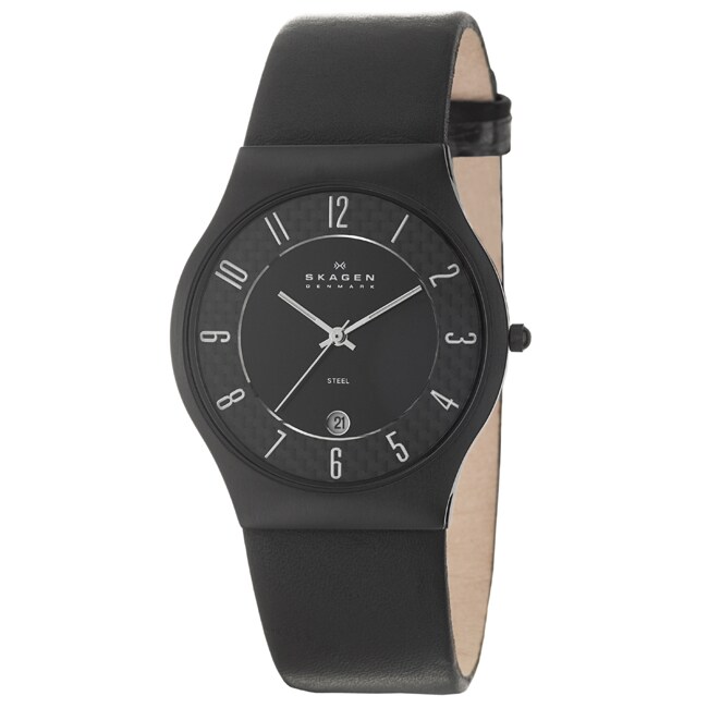 Skagen Mens Leather Black Stainless Steel Black Leather Watch Today 