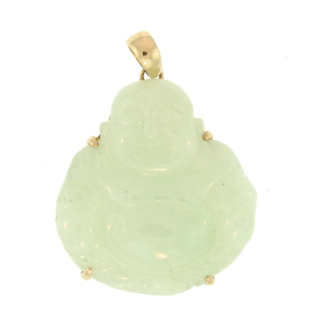 Mason Kay 14k Yellow Gold Green Jadeite Carved Buddha Pendant 