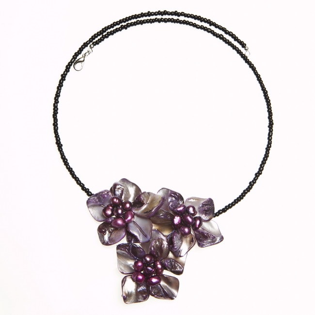 Flourishing Daisies Purple Mother of Pearl Choker (Thailand