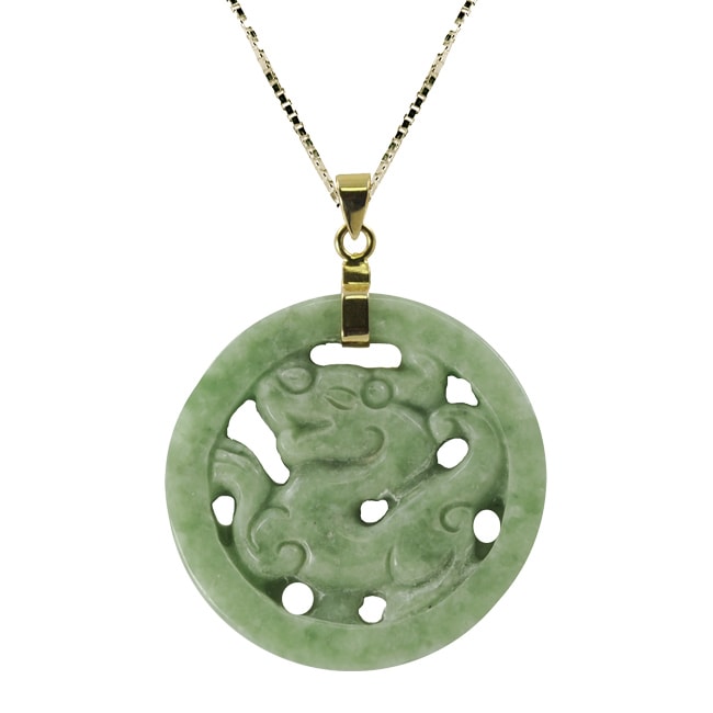 Gems For You 14k Gold over Silver Jade Dragon Necklace 