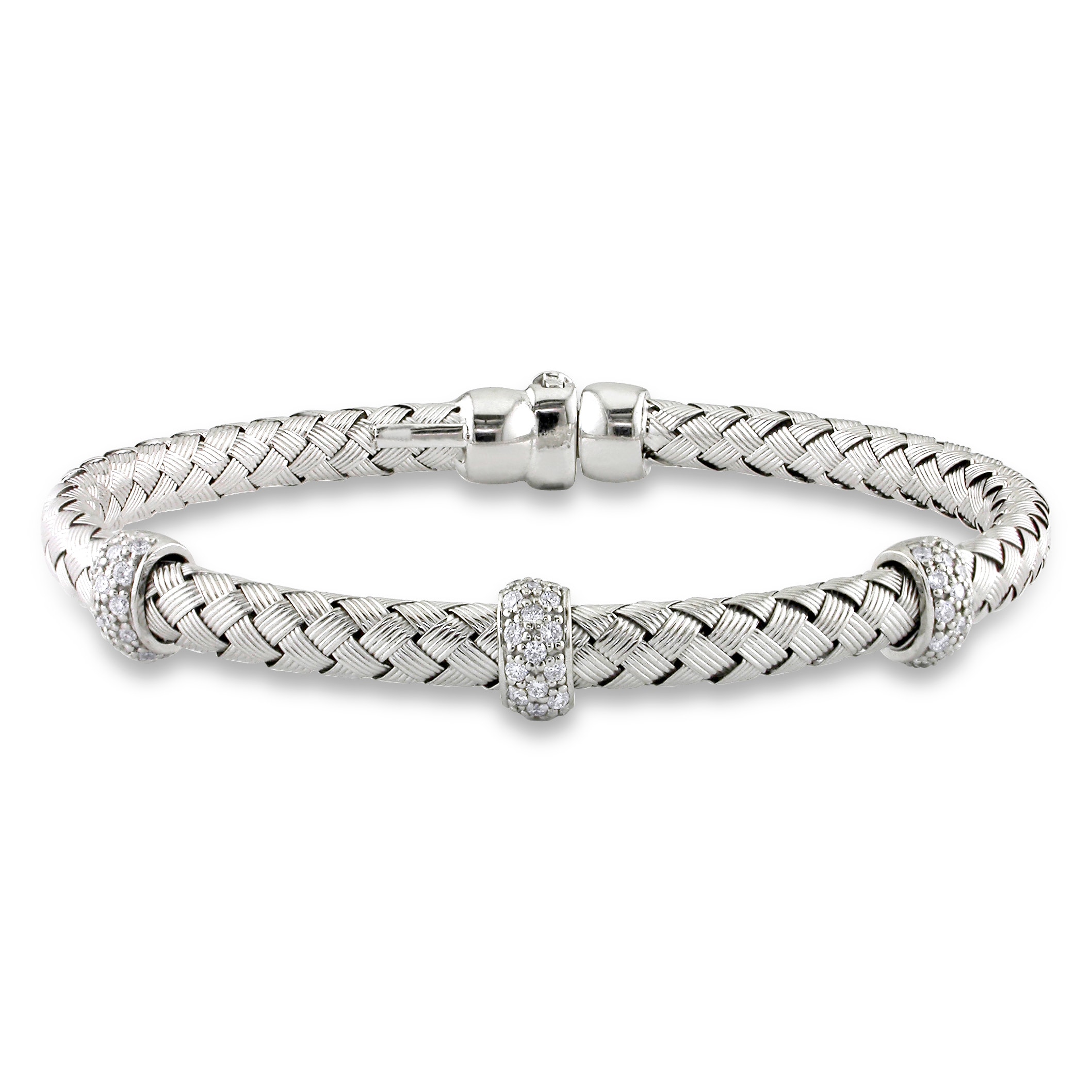 14k White Gold 1/2ct TDW Diamond Basketweave Bangle (G H, SI1 SI2) Was 