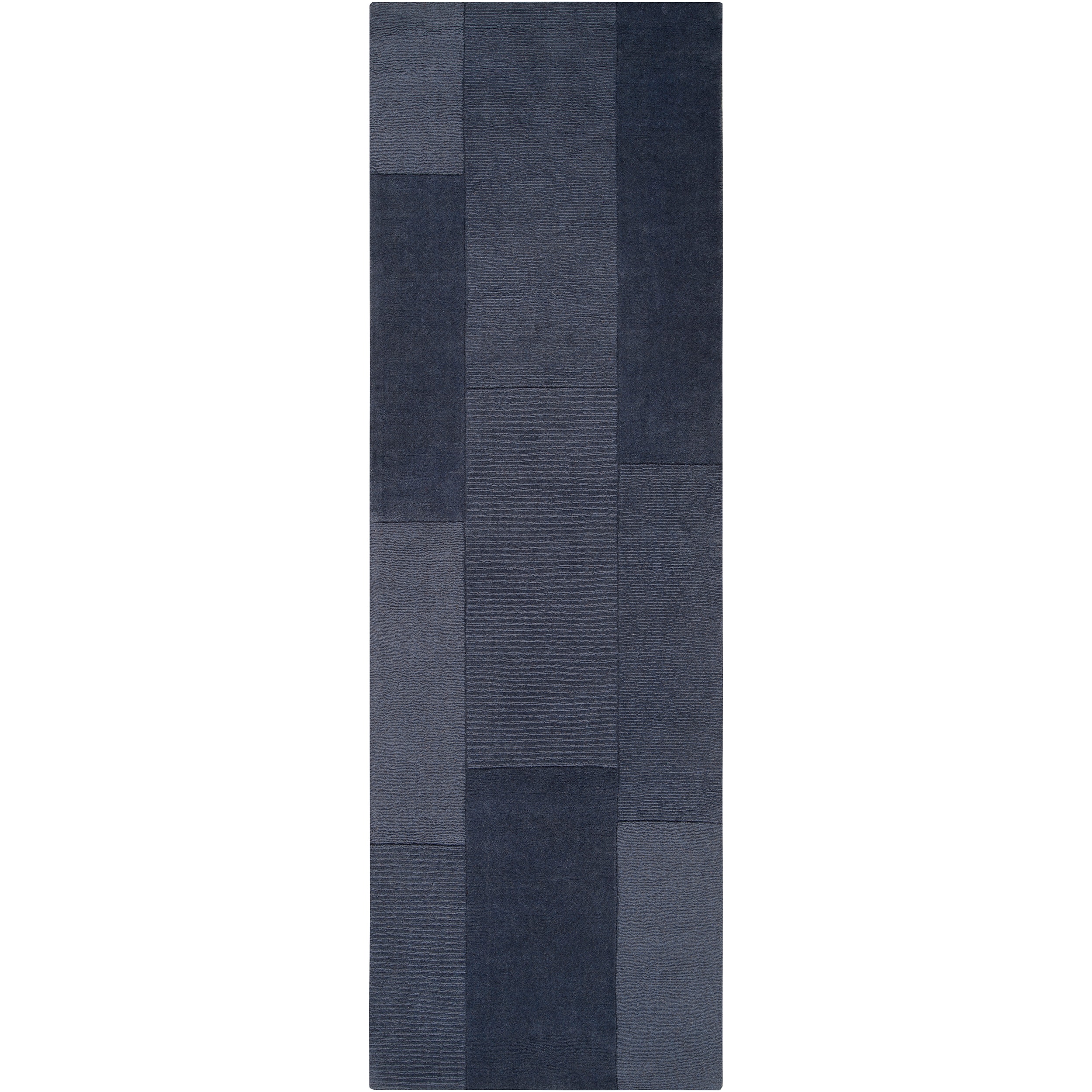 Hand crafted Solid Casual Blue Brickett Wool Rug (26 X 8)