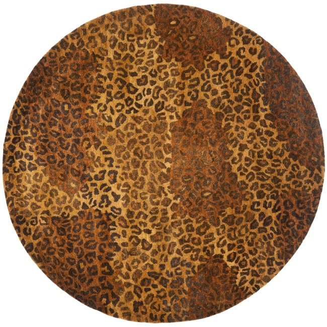 Handmade Leopard Gold/ Rust Hand spun Wool Rug (4 Round)