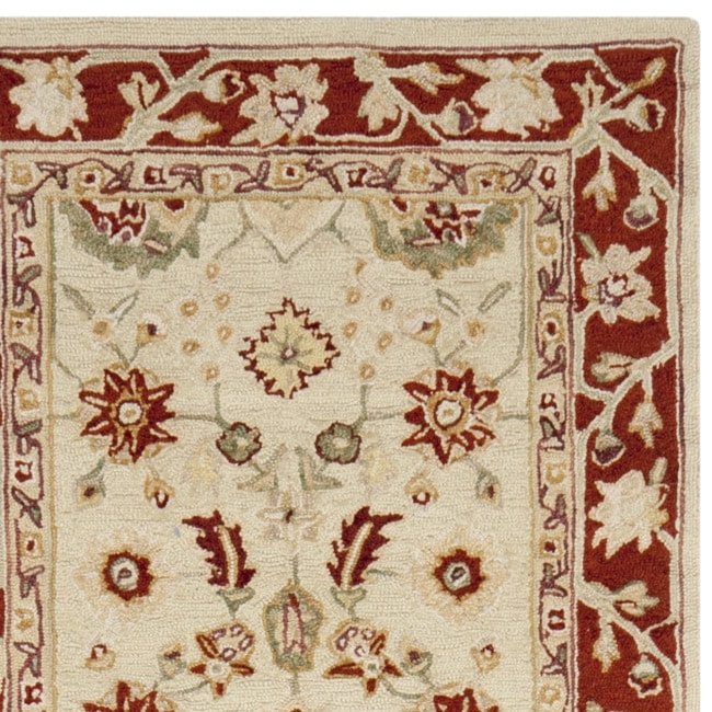 Hand hooked Oushak Ivory/ Rust Wool Rug (26 X 10)