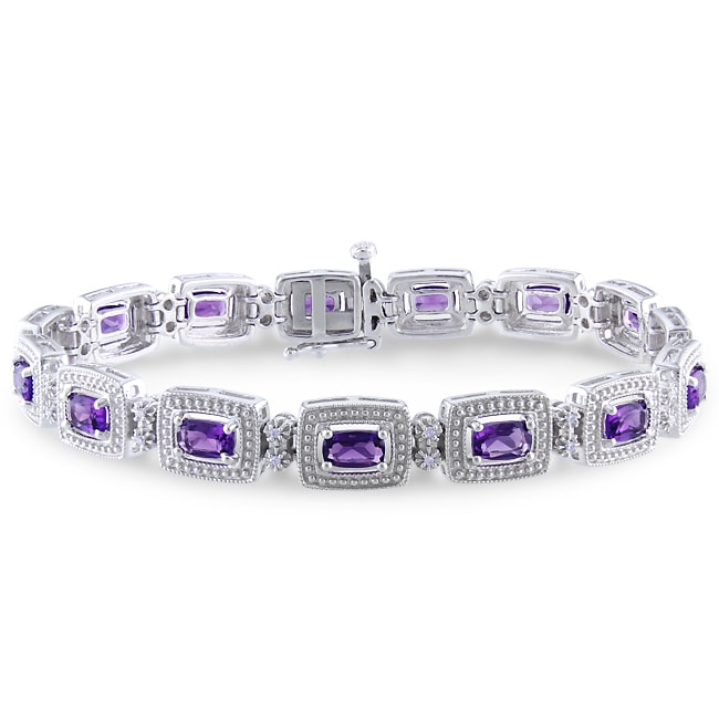 Sterling Silver Amethyst and 1/10ct TDW Diamond Bracelet (H I, I2) Was 