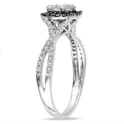 Miadora 10k White Gold 1/2ct TDW Black and White Diamond Halo Ring