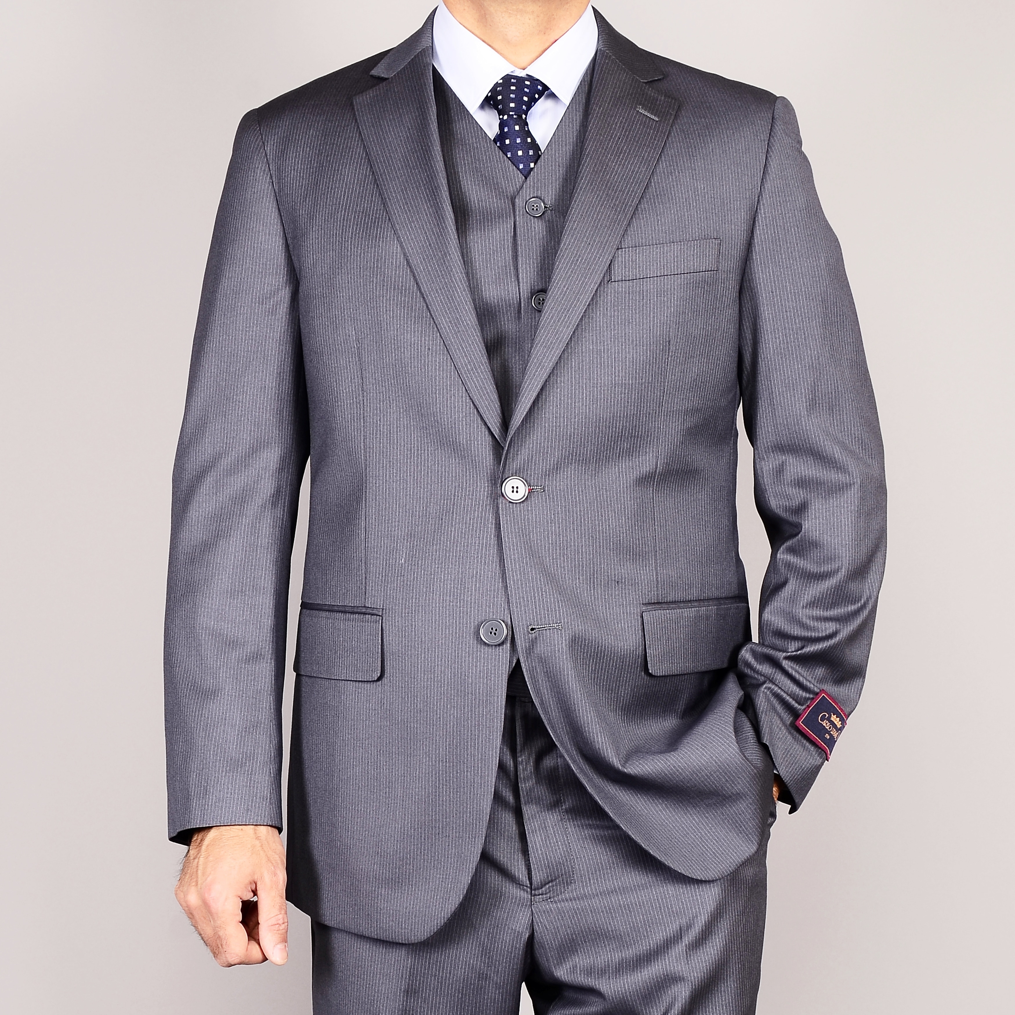 Striped Gray 2-Button Vested 3-piece Suit - Free Shipping Today ...