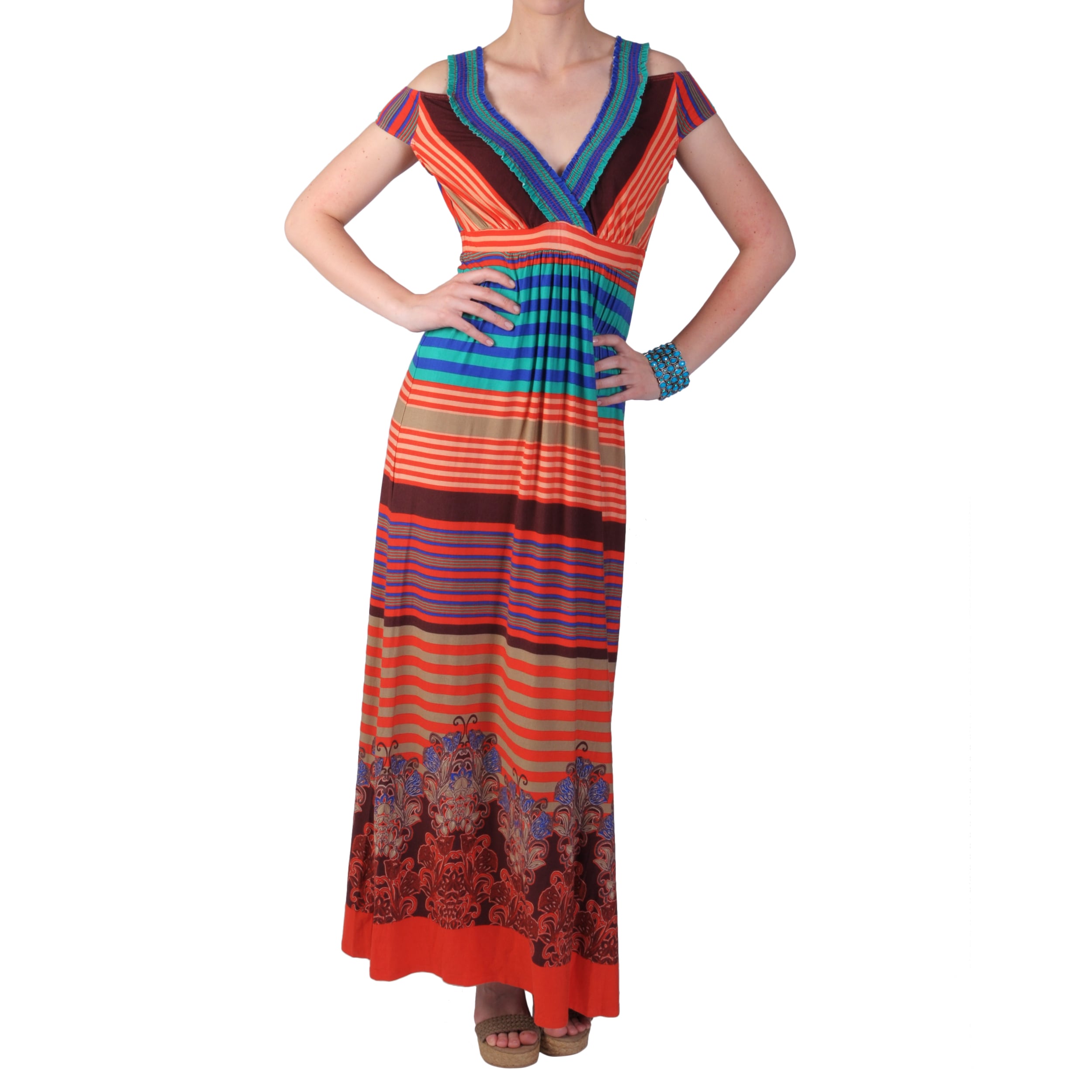 Sangria Womens Striped Empire Waist Maxi Dress  