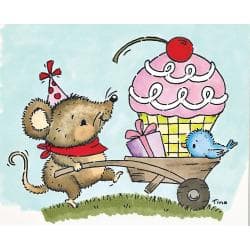 Stampavie Tina Wenke Clear Stamp Mouse Pushing Birthday Cart - - 6719877