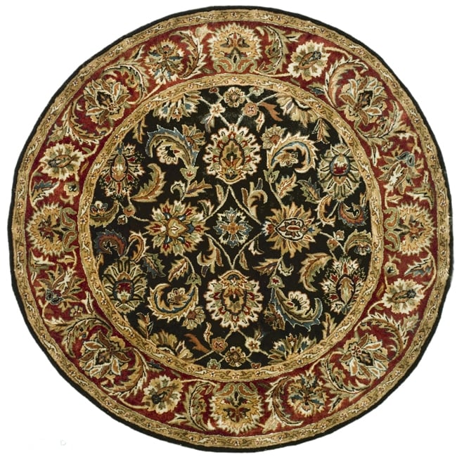 Handmade Classic Dark Olive/ Red Wool Rug (36 Round)