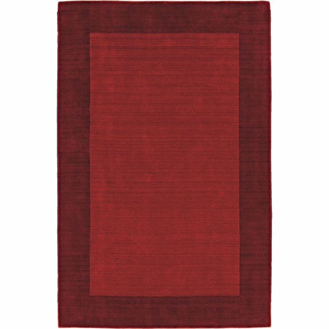 Handmade Alexa Zen Solid Border Red Wool Rug (6 X 9)