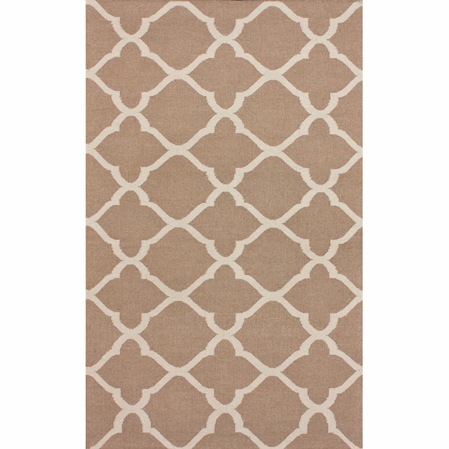 nuLOOM Handmade Flatweave Moroccan Trellis Khaki Wool Rug (7'6 x 9'6) Nuloom 7x9   10x14 Rugs