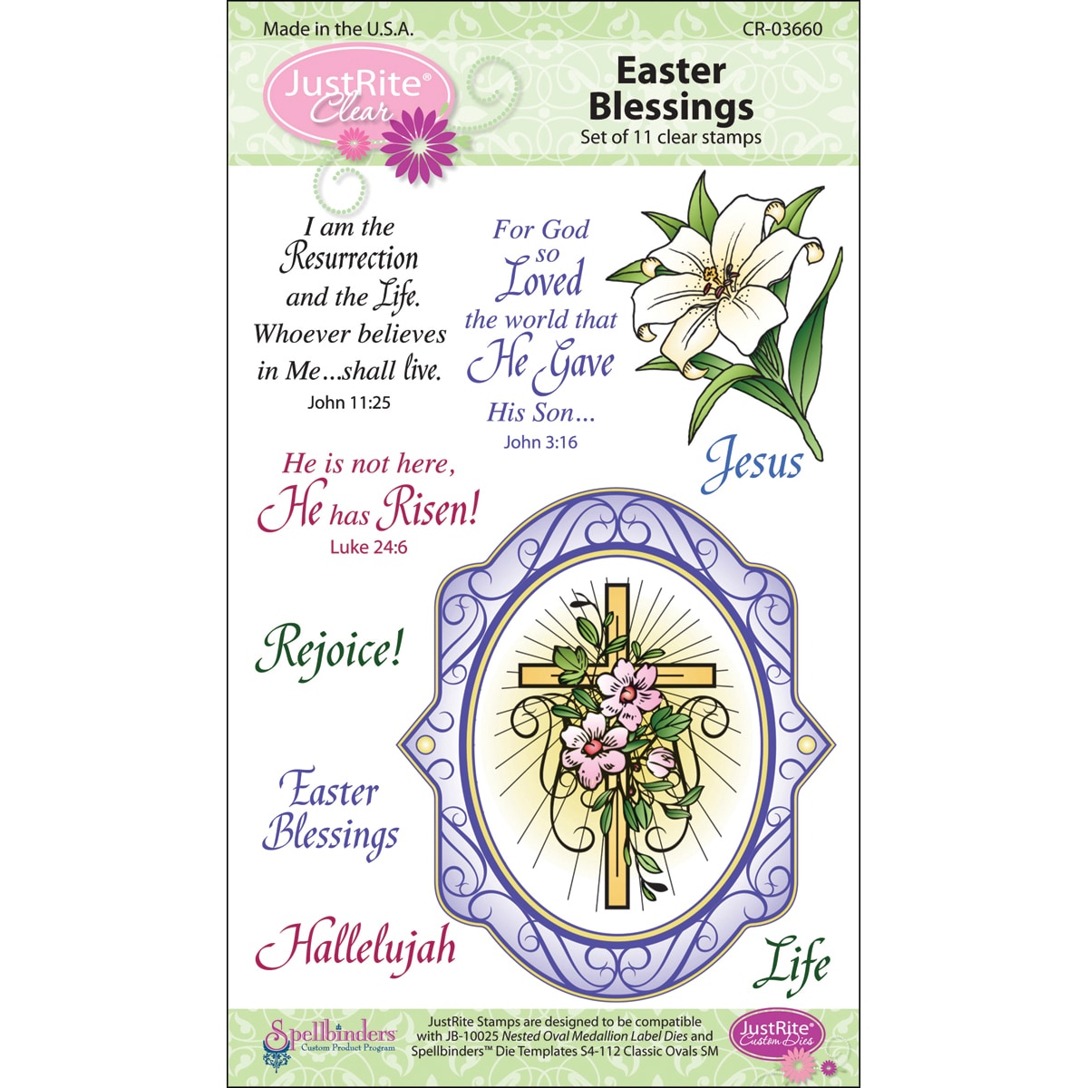 Justrite Stampers Clear Stamp Sets easter Blessings Oval Medallions 11pc