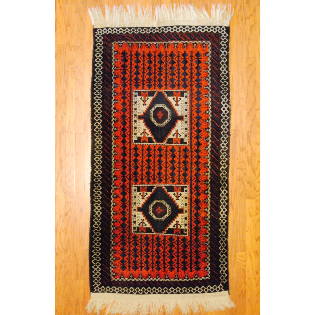 Afghan Tribal Balouchi Orange/ Burgundy Wool Rug (38 x 71) Today 