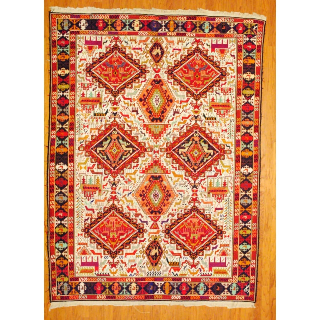 Persian Hand knotted Tribal Soumak Ivory/ Red Wool/ Silk Rug (6'9 x 9'3) 5x8   6x9 Rugs