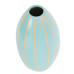 Terracotta Sky Blue Vase with Beige Stripes (Thailand) Vases