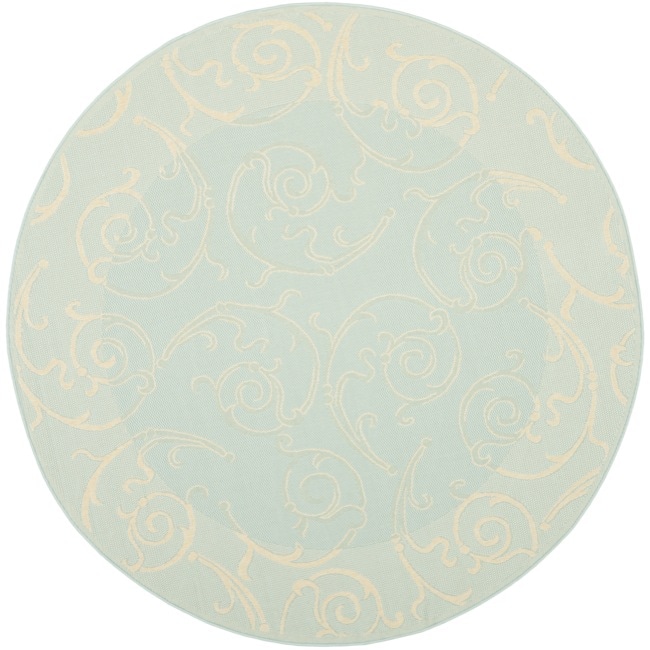 Poolside Aqua/ Cream Indoor/ Outdoor Rug (67 Round)