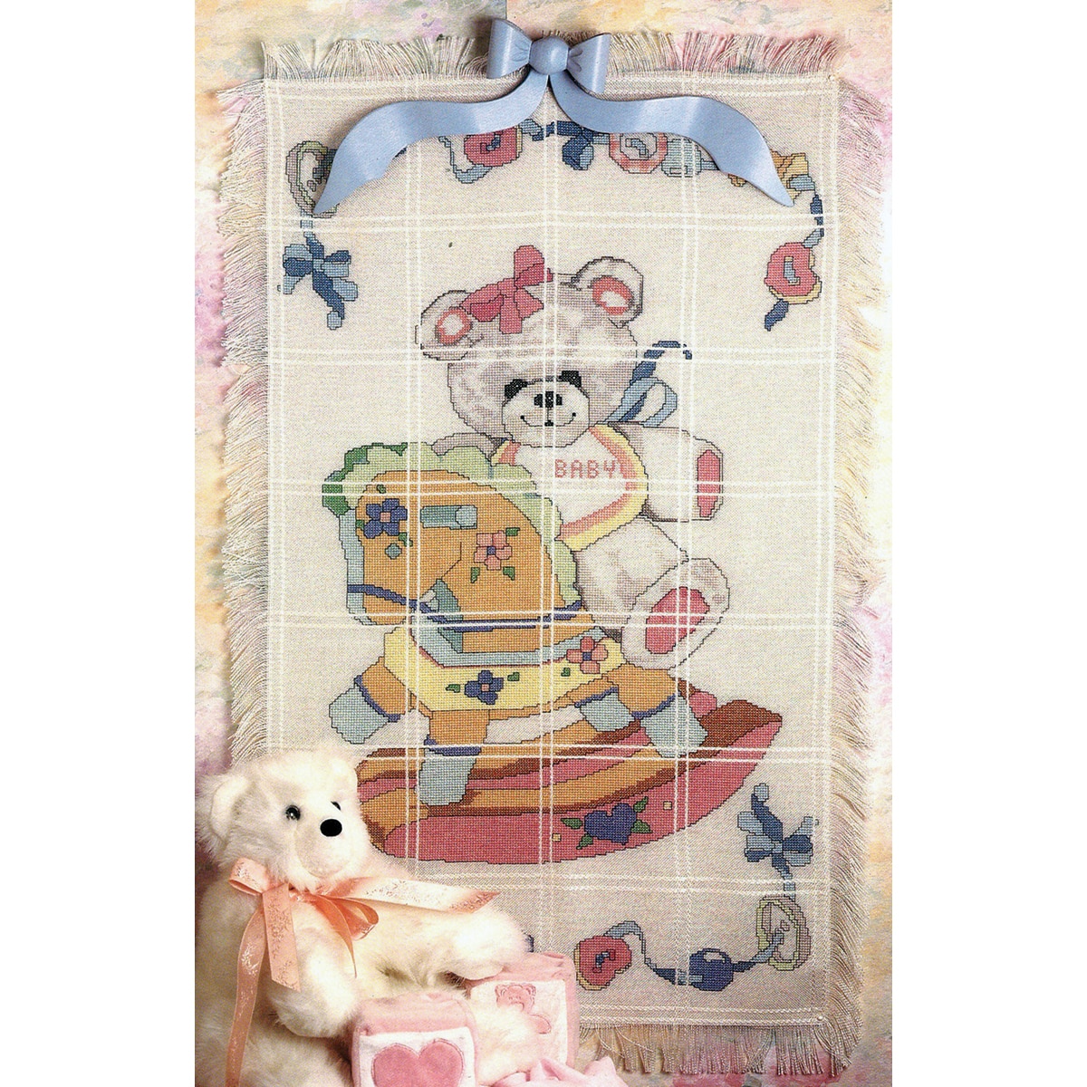 Bear On Rocking Horse Baby Afghan Counted Cross Stitch Kit  