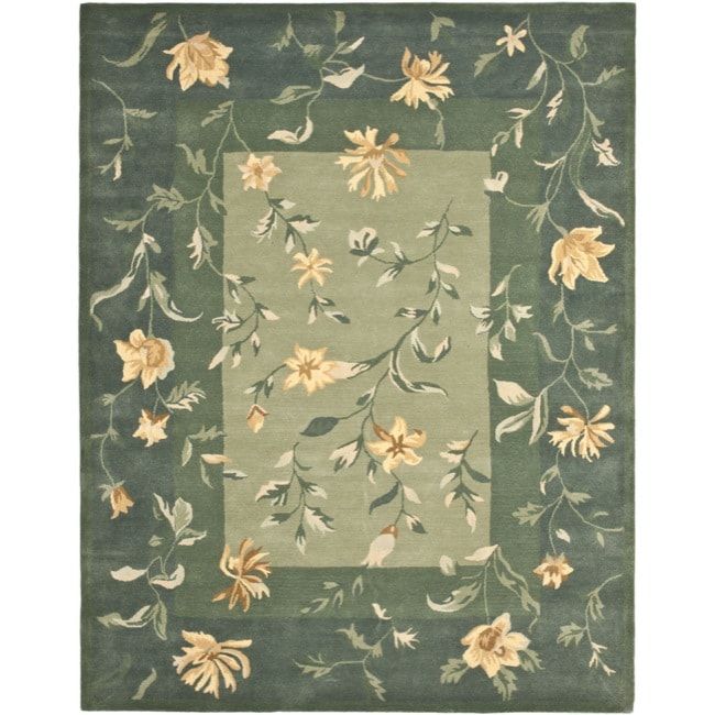 Handmade Botanical Gardens Green Wool Rug (8 X 10)