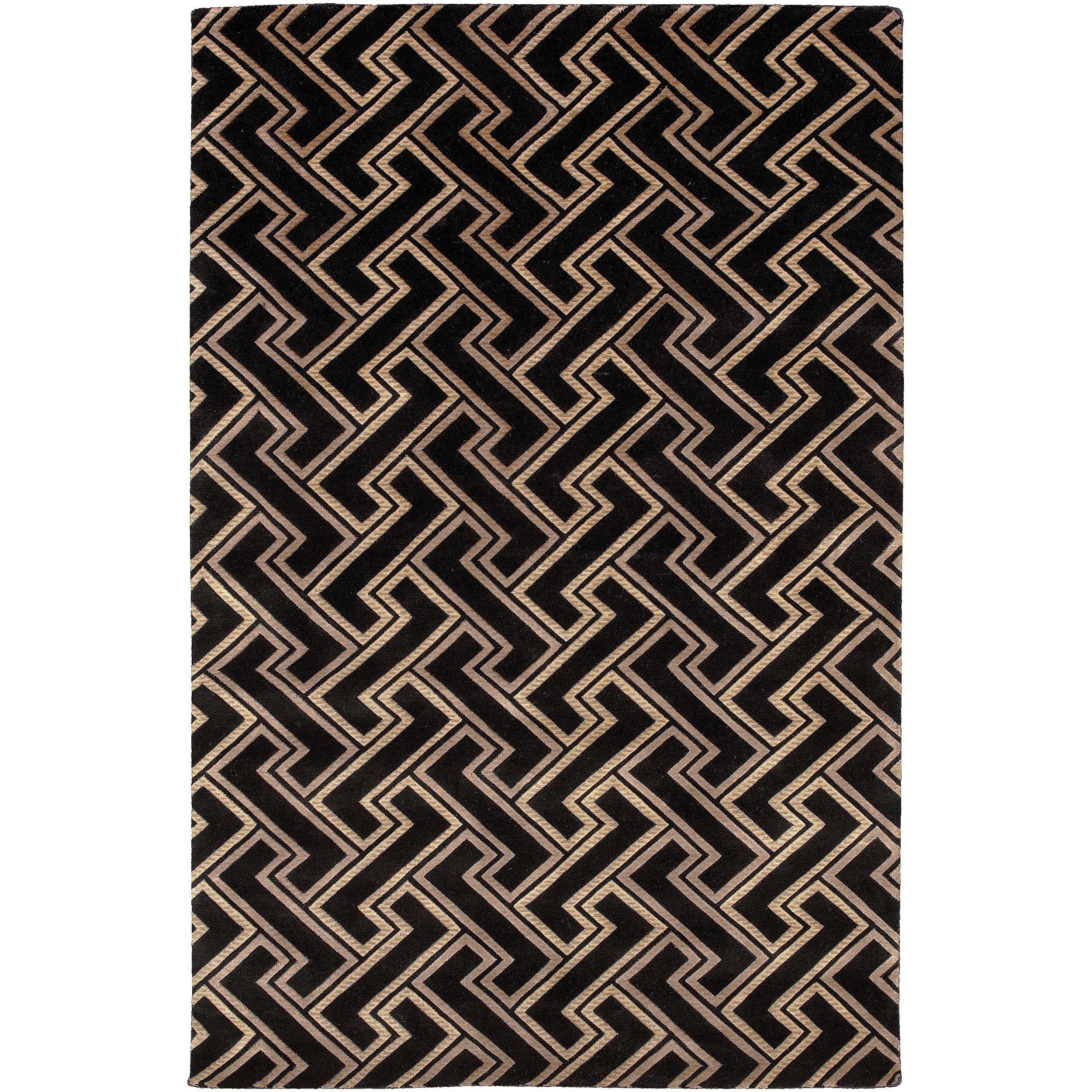 Hand knotted Diego Martin Black Basketweave Wool Rug (5 X 8)