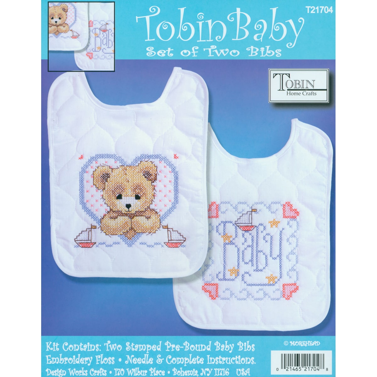 Bedtime Prayer Boy Bib Pair Stamped Cross Stitch Kit 8x10 Set Of 2 (14x9 inches. Made in USA. )