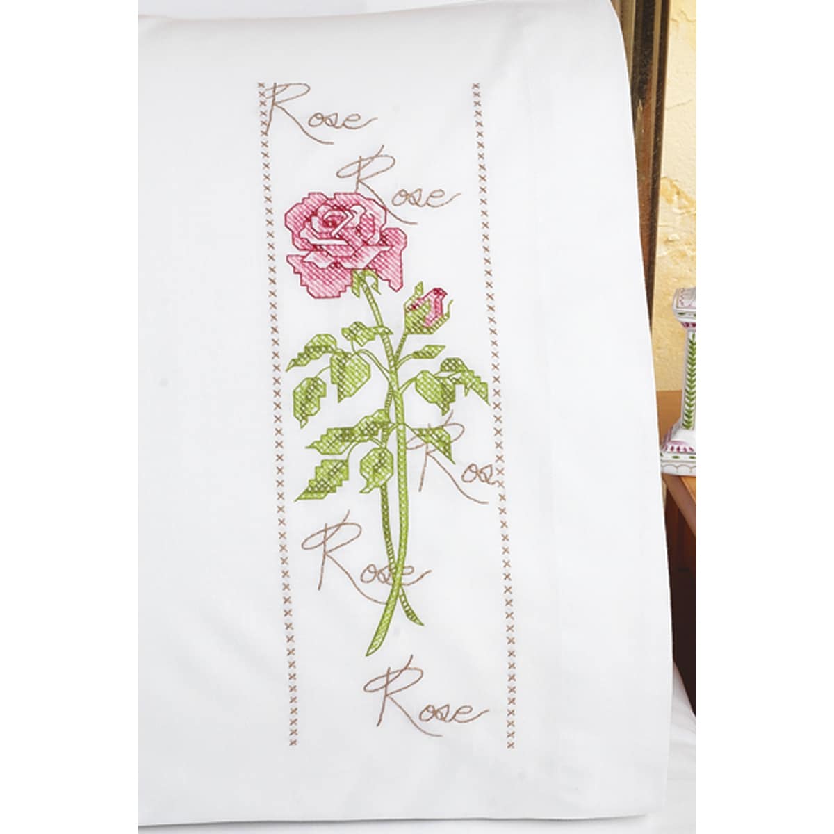 Rose Pillowcase Pair Stamped Cross Stitch Janlynn Cross Stitch Kits