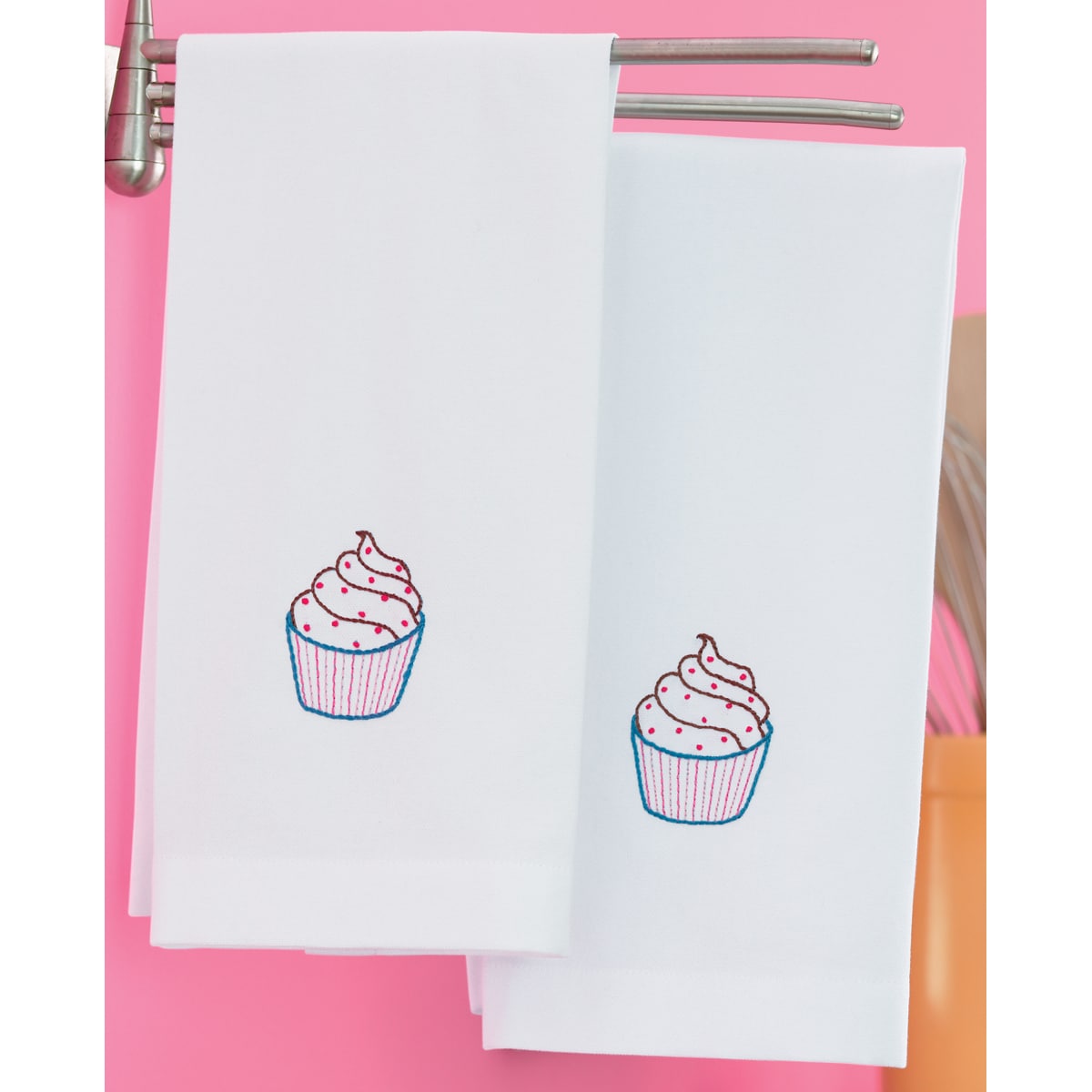 Martha Stewart Tea Towels Stamped Embroidery Kit Cupcake 2pkg truly Martha Stewart Kitchen Towels