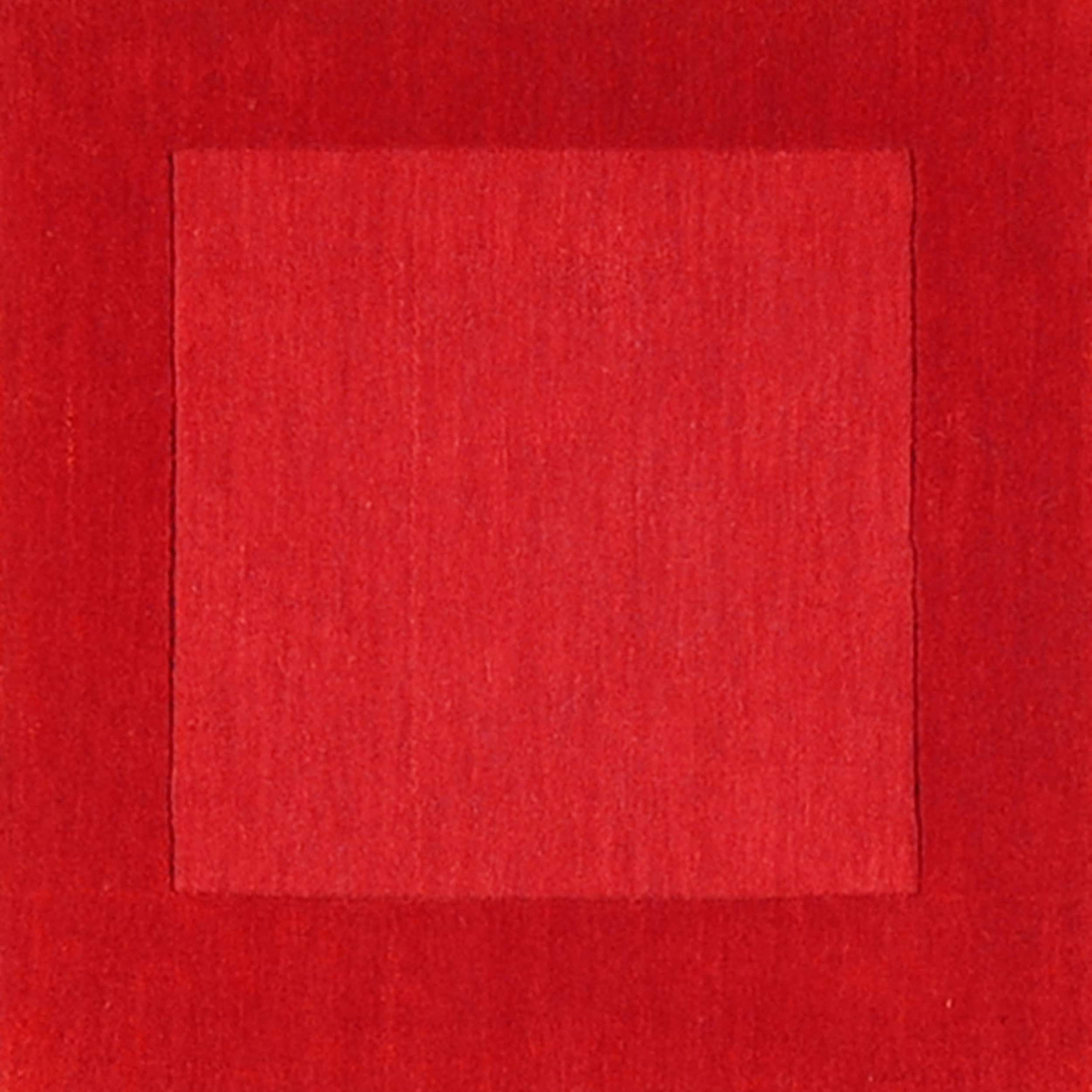 Hand crafted Solid Red Tone on tone Bordered Mantra Wool Rug (99 Square)